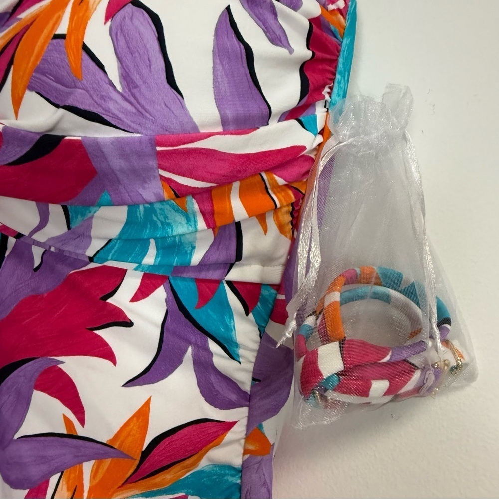 Anne Cole Tankini Swim Top Womens Medium Multicolor Leaves Strapless NWT - Picture 3 of 10